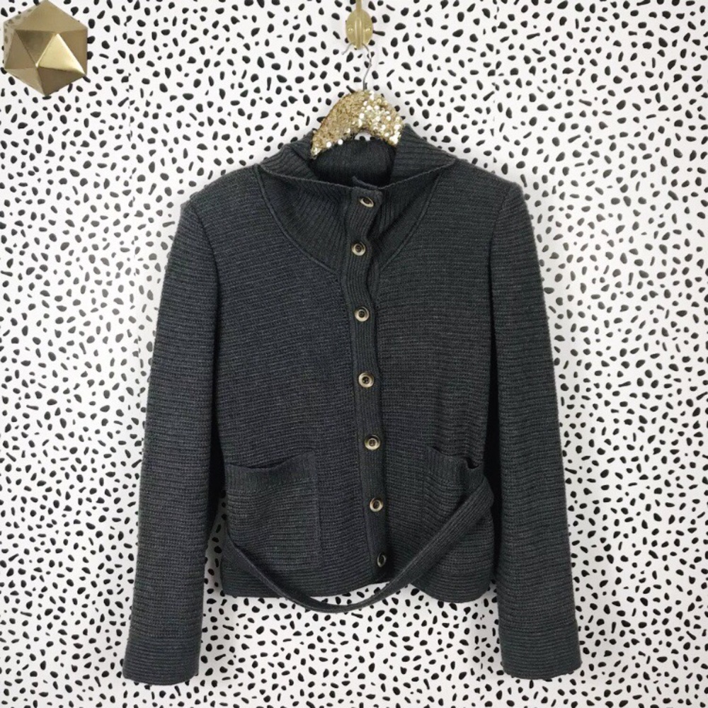 St.John sport gray rubbed sweater cardigan